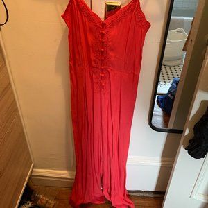 Free People Red Wide Leg Jumpsuit with Embroidery